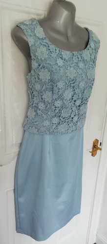 PHASE EIGHT Size 12 Pale Blue Embroidered Smart Occasion Dress Back Zip Lined - Picture 2 of 10