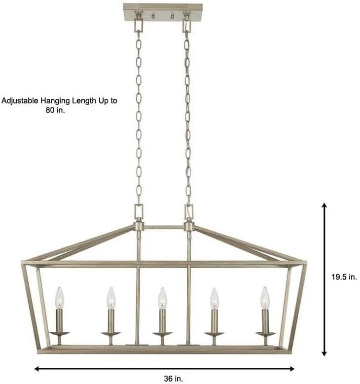 Weyburn 36 in. 5-Light Brushed Nickel Farmhouse Linear Chandelier Light Fixture - Image 3 of 4