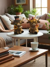 Autumn Highland Cow Male and Female Set Ornament Figures