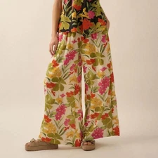 Procesa Mahalo Mood Tropical Floral Wide-Leg Pants NWT Size S