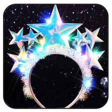 Light Up Star Headband Silver Glowing LED Headbands Costume Headpiece Women