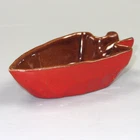 Vtg Frankoma Pottery Arrowhead Ashtray Flame Red w Brown Interior Mid Century