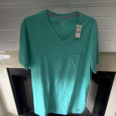 Express Men's Solid Green V-Neck Short Sleeve T-Shirt Tee Size L/G Regular