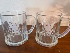 Tudor Dema Clear Glass Beer Mugs, Vintage 1980's England Set Of 2