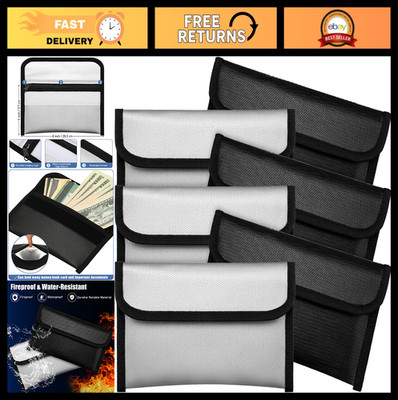 6 Pack Fireproof Waterproof Document Bags 8x5 Inch Zipper Pouches for Valuables