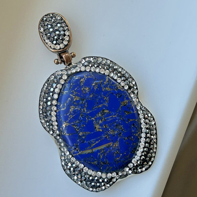ARRAUS Lapislazuli natürliche Handarbeit 925 Silber Bronze 2,5'' Anhänger Gold Pyrit