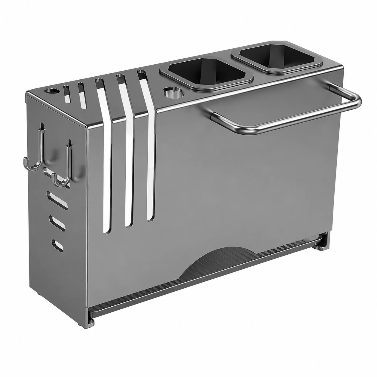 Kitchen Utensil Holder, Grey Metal Wall Mounted Organizer with Chopstick Holder