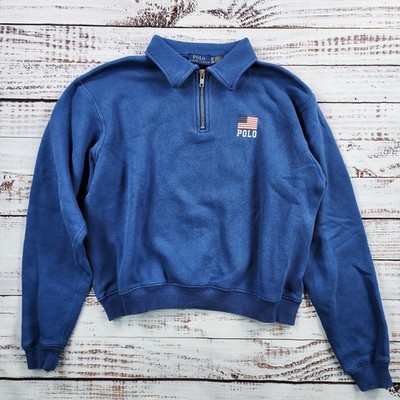 Polo Ralph Lauren Womens XS Blue Quarter Zip American Flag Fleece Sweatshirt