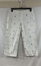 Lilly Pulitzer White Pineapple Banana Embroidered Capri Pants Women's Size 8