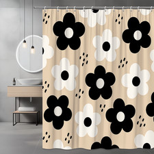 Black and White Floral Shower Curtain, Modern Bathroom Decor