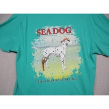 Sea Dog Teal Nautical Beach Souvenir Graphic Crew Neck T-Shirt Unisex Size M