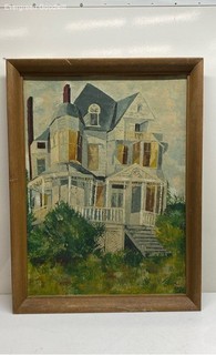 Painting of a House Signed by Ann Zion Framed Oil on Board