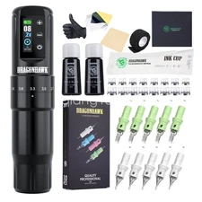 Dragonhawk Atom2 Pro Wireless Tattoo Kit 2.4-4.2mm Stroke Machine Cartridges Ink
