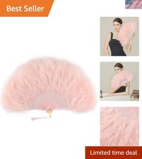 Feather Fan Vintage Flapper Hand Fan Costume Dancing Wedding Party Pink Pink Rib
