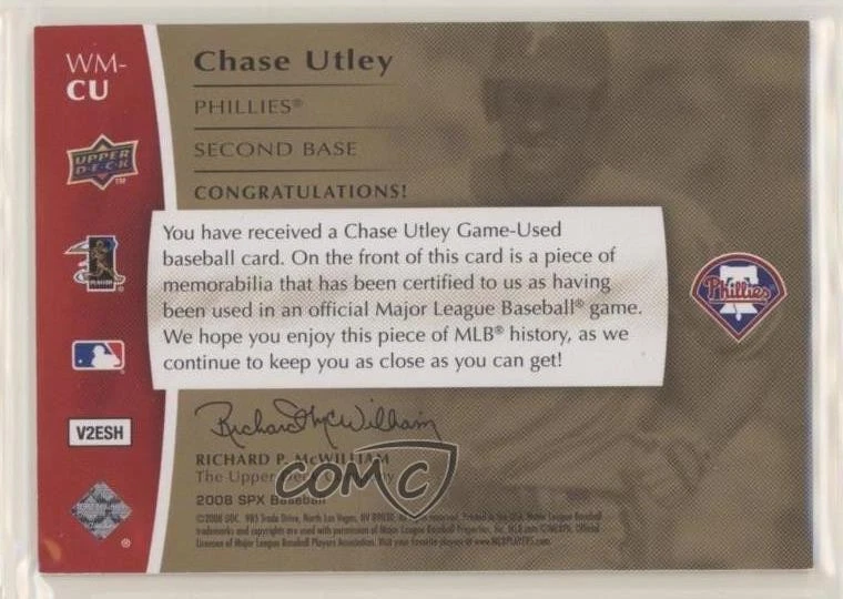 2008 SPx Winning Materials Position Dual Swatch /20 Chase Utley #WM-CU - Image 2 of 2