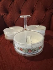 Vintage Gemco le Serveur Spice of Life Corning Spin Sauce Condiment Tray W/ Lid
