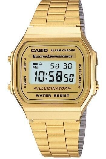MEN'S GOLD TONE STAINLESS STEEL DIGITAL WATCH A168WG CASIO-New US