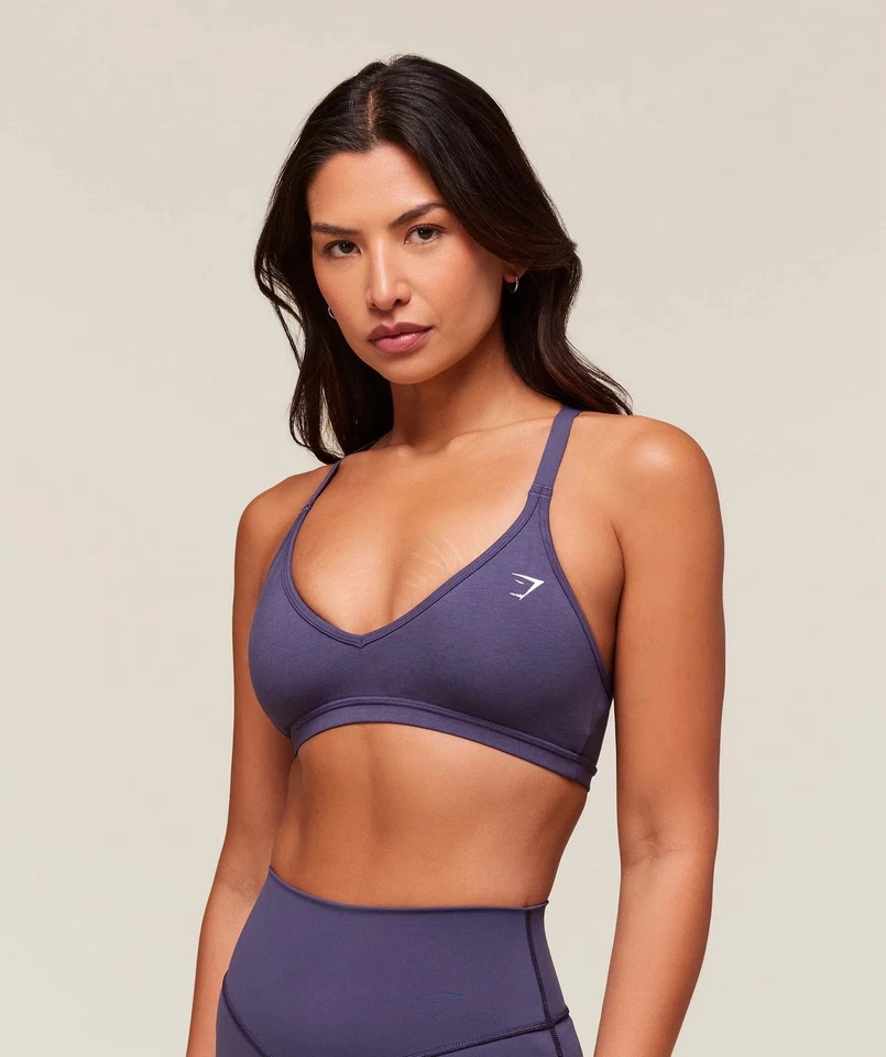 GYMSHARK COTTON RACERBACK SPORTS BRA PURPLE LIGHT SUPPORT- S - Image 3 of 4
