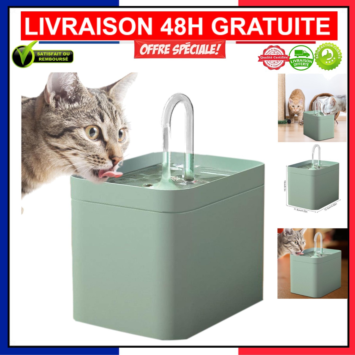 Fontaine d'eau pour chats silencieuse 1.5L - Distributeur eau sans fil chat et chaton