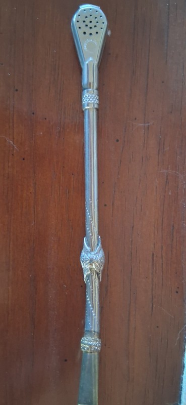 Vintage Bombilla Yerba Straw With Filter And Religious Crest Reduced Price