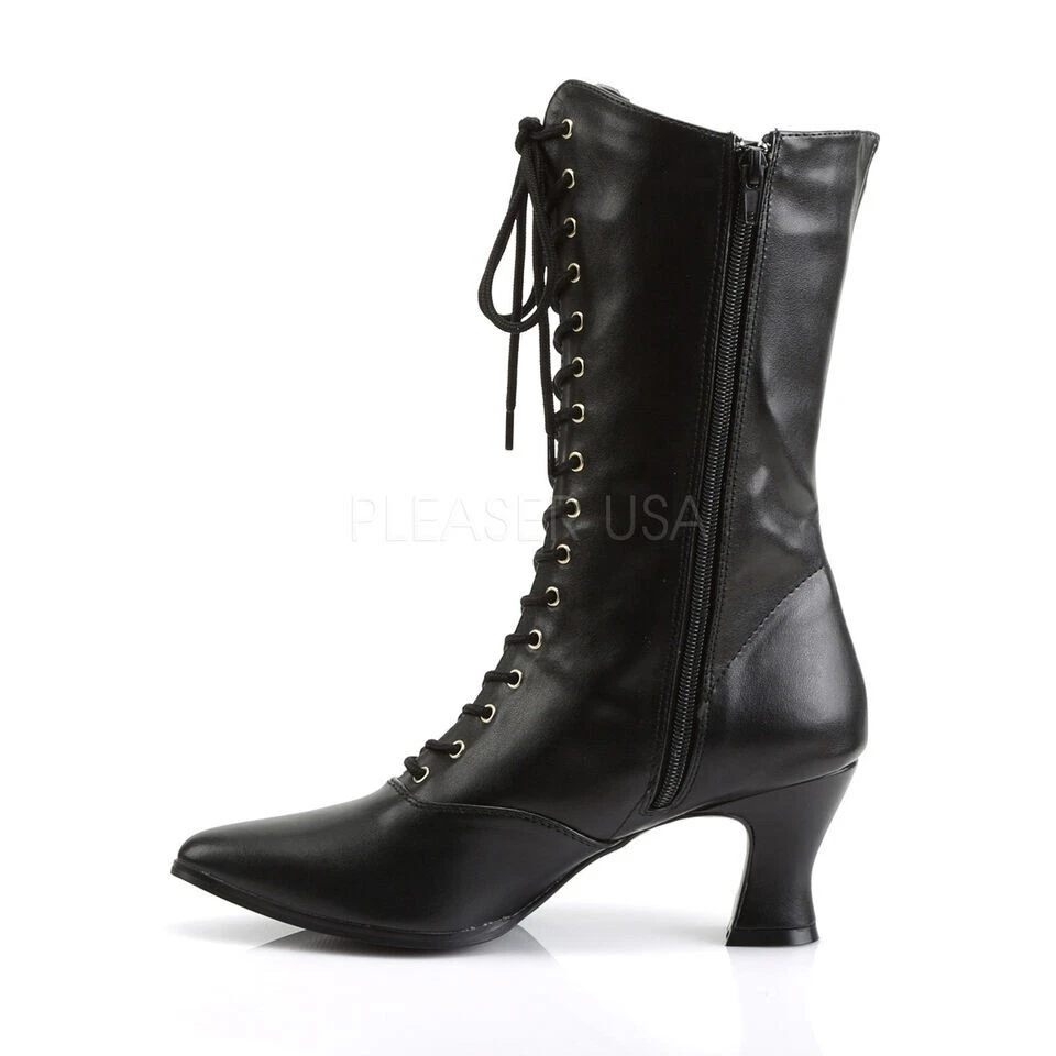 Botas de becerro VIC120/B/PU para mujer antiguas negras del período victoriano disfraz Foto 2 de 4