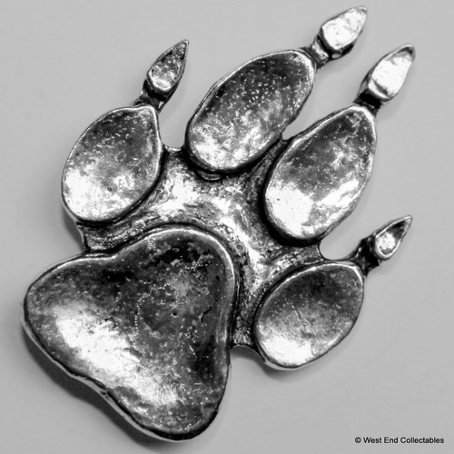 Pfotenabdruck Zinn Brosche Anstecknadel - britischer Handwerker signiert - Fuchs Wolf Hund Geschenk - Bild 1 von 4