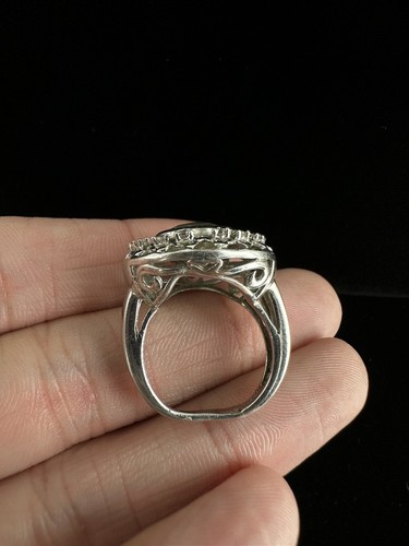 Vintage Sterling Grand Tortue Coque Coupe Lumière Aigue-Marine Cocktail Bague Sz - Photo 8 sur 10