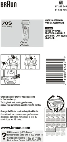 70S Series 7 Replacement Head for Braun Electric Foil,1 count (Pack of 1)-Black - Picture 8 of 9
