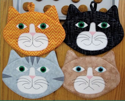 Feline Drive Fabric ALLIE CATS! Pot Holder or Mug Mat Pattern Paper Pattern