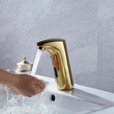 Gold Touchless Bathroom Basin Sink Mixer Sensor Faucet Single Hole Brass Taps