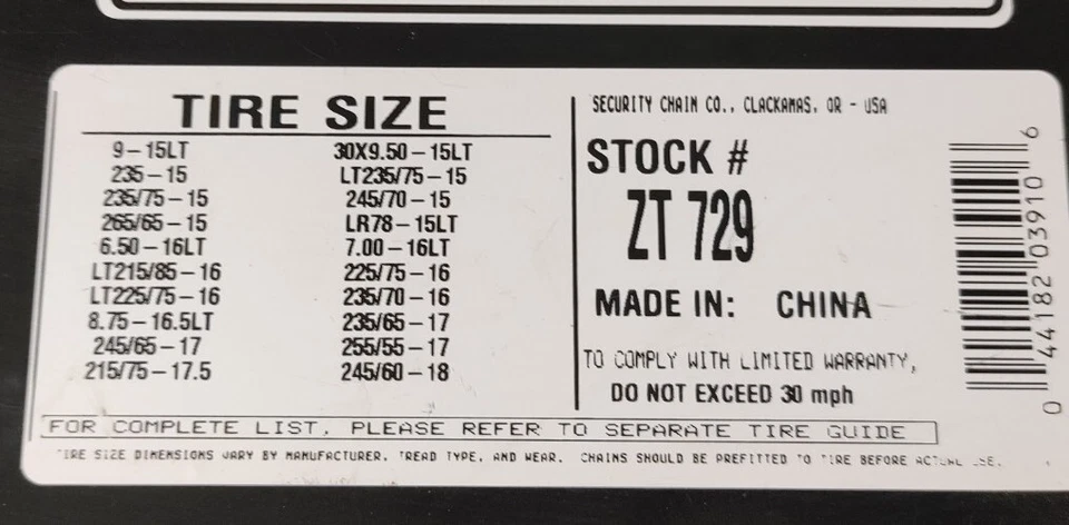Security Chain Company ZT729 Super Z LT Pickups and SUV's Tire Traction Cables - Image 3 of 3