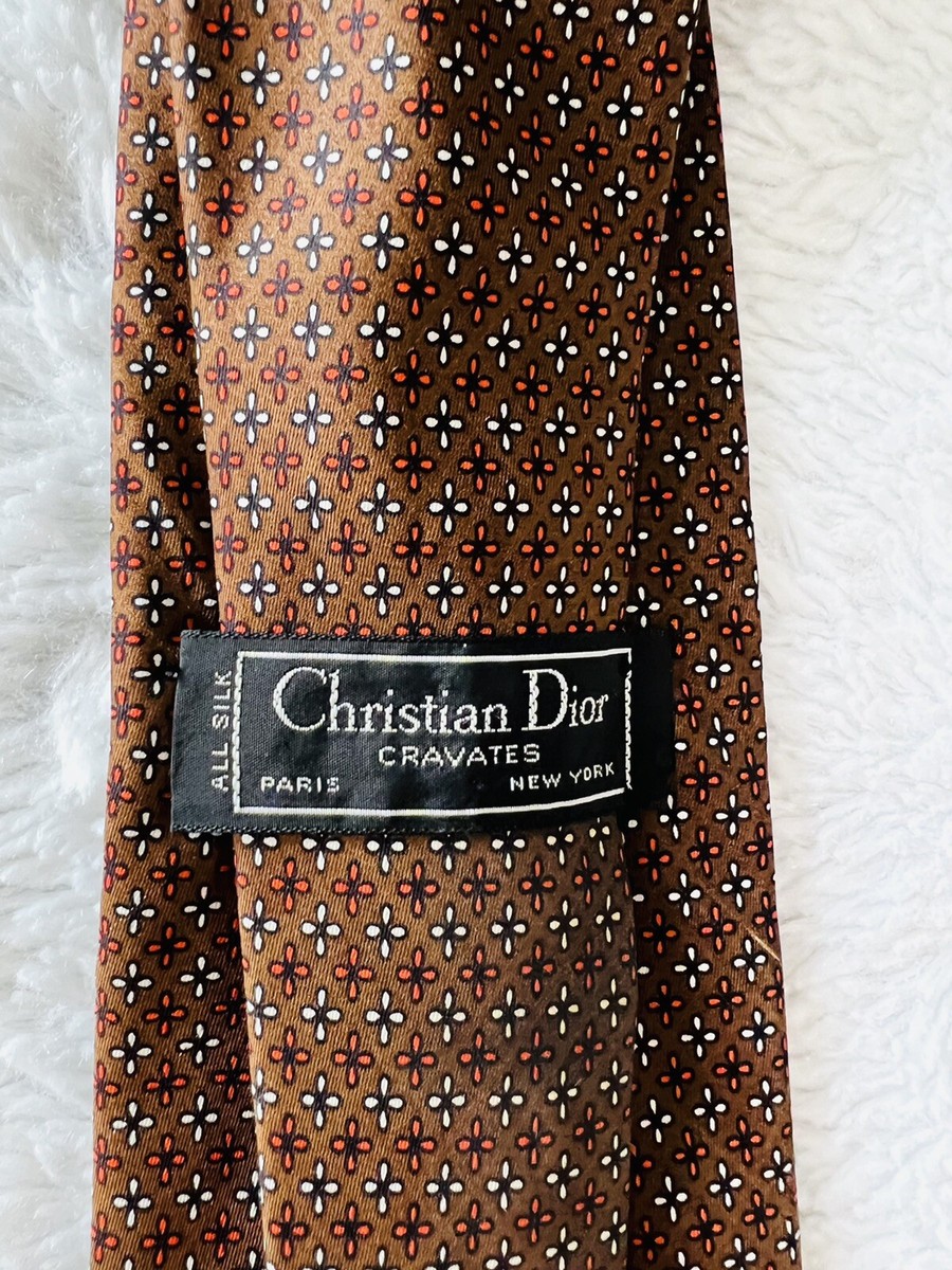 Christian Dior Cravates Tie All Silk Brown Red White Black Floral