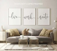 Live Work Create, Set of 3 Prints, Minimalist Art, Home Wall Decor, Triptych