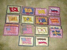 18 Small Quilt Squares with Flags from Around the World, Never Used/Stored 8"x5"