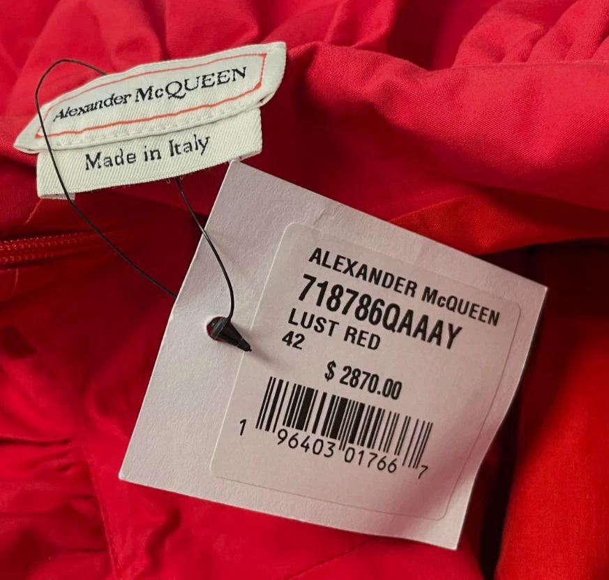 Abito da donna rosso Alexander McQueen $2870 con arricciature midi taglia 42