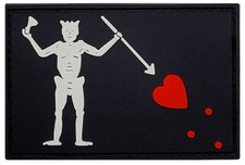 Blackbeard Pirate Flag Edward Patch PVC Rubber - Hook Backing -3.0 X 2.0 -BP1