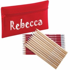 Personalised Pencil Case with 12 Embossed Colouring Pencils &12 HB Pencils - Red