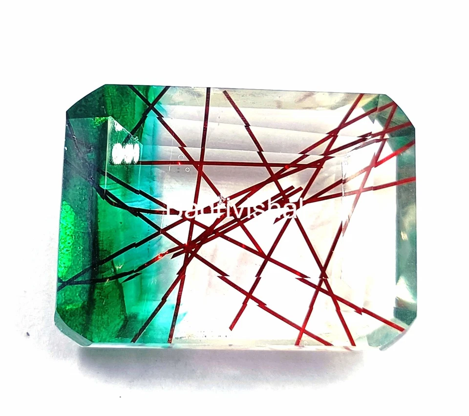 Rutilated Quartz Certified 103 Ct Emerald Cut Bi-Color Gems Finest Quality 4JUI - Image 2 of 4