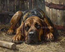 Bloodhound Relaxing in Barn - 8x10 Matte Print