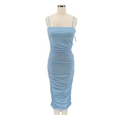 01507 NEW Pretty Little Thing Ruched Mesh Midi Dress Blue size 6 party cocktail