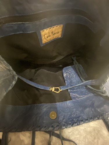 Nuova borsa Carla Mancini blu navy nera punto segno pace morbida pelle di vitello - Foto 8 di 8