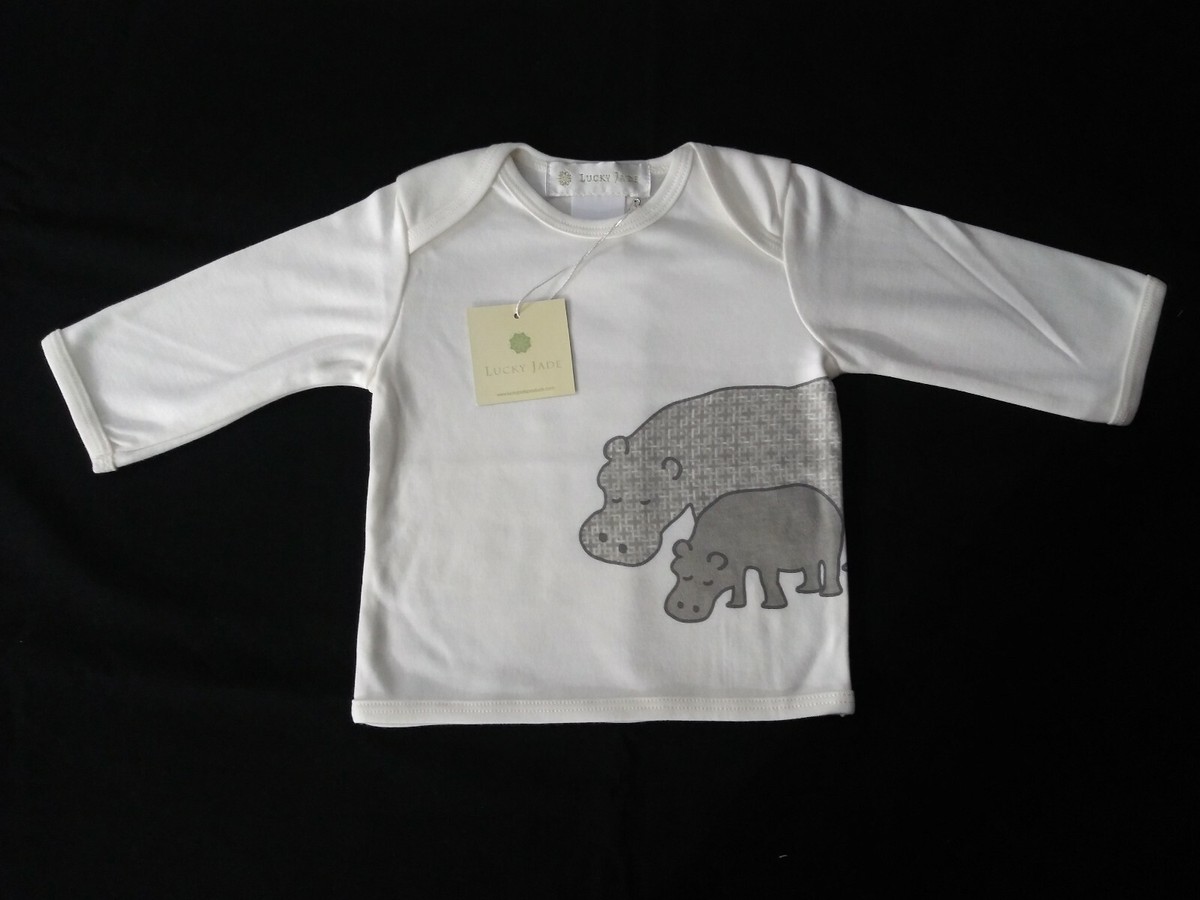 Lucky Jade Baby Hippo Two Piece Outfit Ivory and Grey Size 0-3