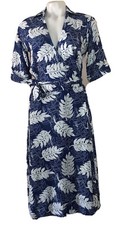 RUBY ROCKS Womens Blue Fern Print Collared Short Sleeve Wrap Dress Size 6 NWT