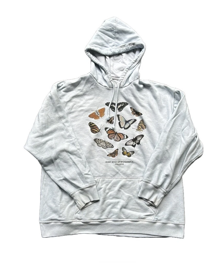 Hollister Women's Teen Girl White Butterfly Hoodie size Large Y2K