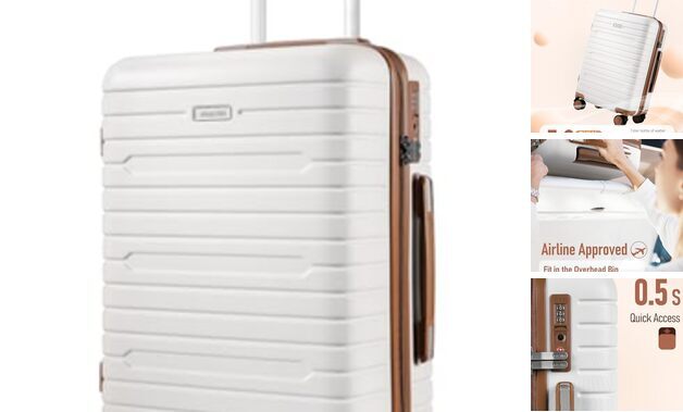 Carry on Luggage 22x14x9 Airline Approved Beige with Brown 20 Inch Carry on