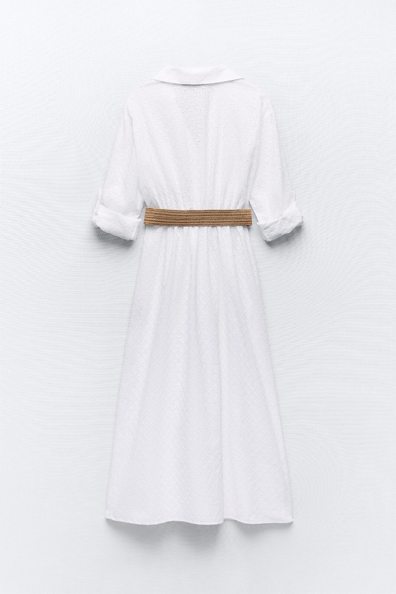 New ZARA Embroidered Midi Belted Shirt Dress White Size XS 8036/914 | eBay