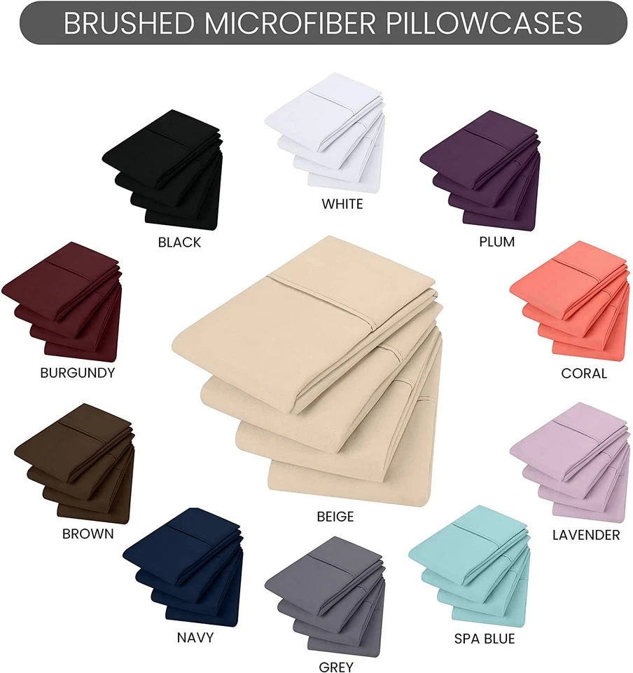 4 Pack Microfiber Pillowcases Ultra Soft Pillowcover  King Queen  Utopia Bedding - Image 3 of 4
