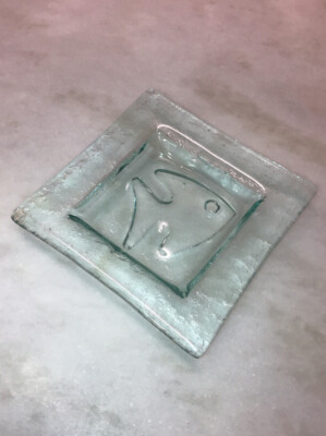 Aqua Ice Blue Square Recycled Glass Dish Fish