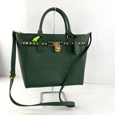 Michael Kors Hamilton Studded Tote Bag Traveler Green Leather B2L