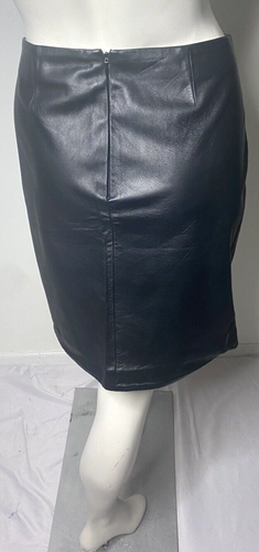 M. PATMOS Women Black Nappa Leather Skirt Size 10 Knee Length Lined Front Slit - Picture 6 of 9